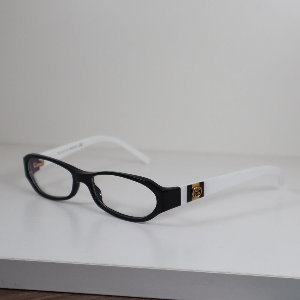 Gucci GG 2571 PR8 White/Black Full Rim Gold Accent Eyeglasses Frames 130mm